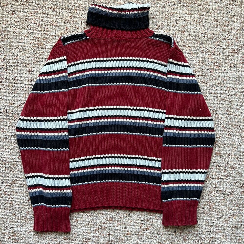 Columbia Sweater Womens Large Red/Black Striped Fair Isle Cowl Neck Long Sleeve - Picture 1 of 6